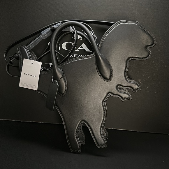 NWT Coach Rexy Runway Bag Leather Signature Canvas Dinosaur Purse Black Handle - Picture 6 of 9